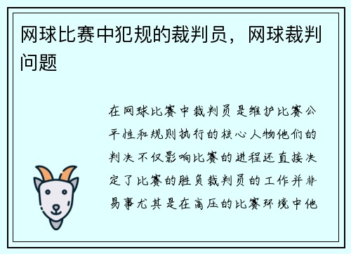 网球比赛中犯规的裁判员，网球裁判问题