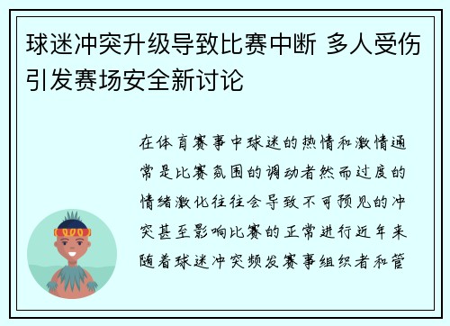 球迷冲突升级导致比赛中断 多人受伤引发赛场安全新讨论 球迷冲突升级导致比赛中断 多人受伤引发赛场安全新讨论